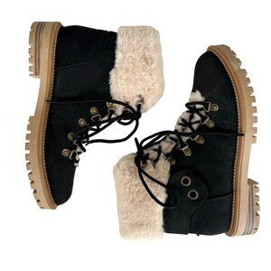 Nicole Miller Faux Fur Winter Boots | Black & Tan Leather | Excellent Condition